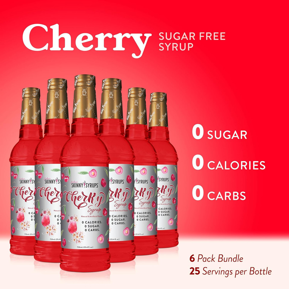 Jordan'S Skinny Mixes Sugar Free Syrup, Cherry Flavor, Fruit Flavored Water Enhancer, Drink Mix For Ice Tea, Lemonade & More, Zero Calorie Flavoring, Keto Friendly, 25.4 Fl Oz, 6 Pack