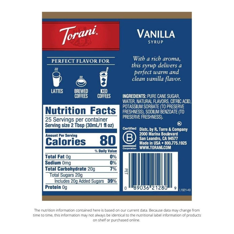 Torani Syrup, Vanilla, 25.4 Ounces (Pack Of 4)