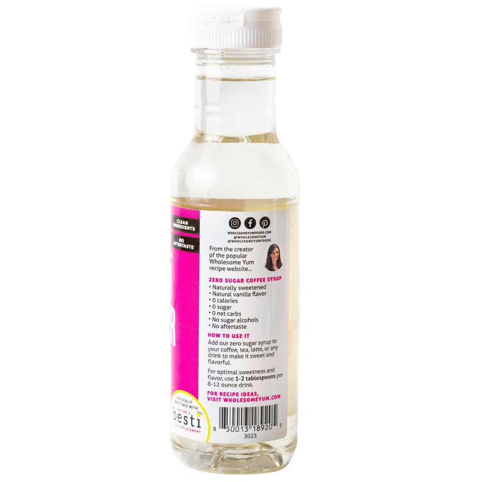 Wholesome Yum Zero Sugar Coffee Syrup (Keto Coffee Syrup) - Sugar Free Vanilla Syrup With Monk Fruit & Allulose - For Hot & Cold Drinks - Natural Sweetener & Flavoring, Non Gmo, Low Carb, Gluten Free, Vegan (12 Fl Oz)