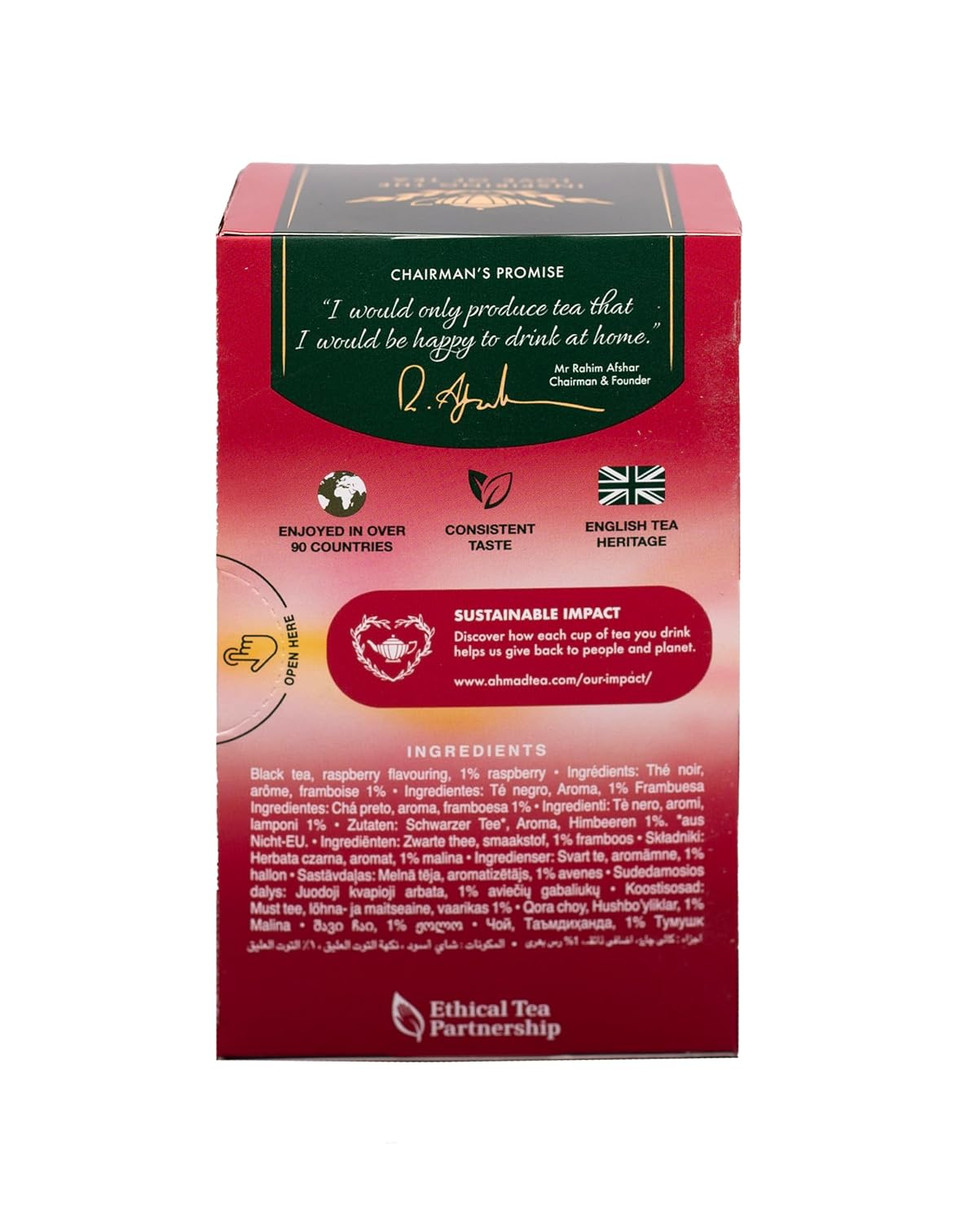 Ahmad Tea Black Tea, Raspberry Indulgence, 20 Ct (Pack Of 1) - Caffeinated & Sugar-Free