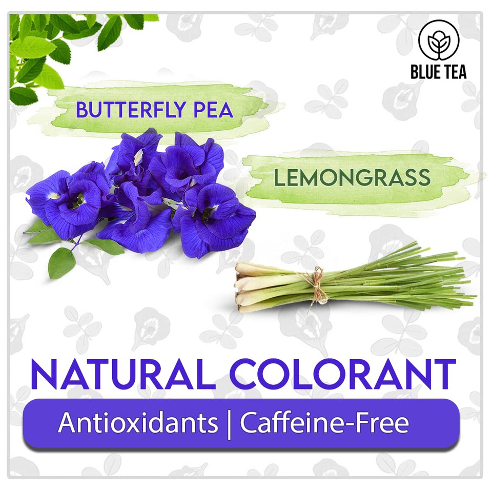 Blue Tea - Butterfly Pea Lemongrass Tea - 30 Pyramid Tea Bags | Fathers Day Gift | Natural Colorant | Non-Gmo - Caffeine-Free - Farm-Fresh - Food, Iced Teas - Eco-Conscious Premium Tin Pack