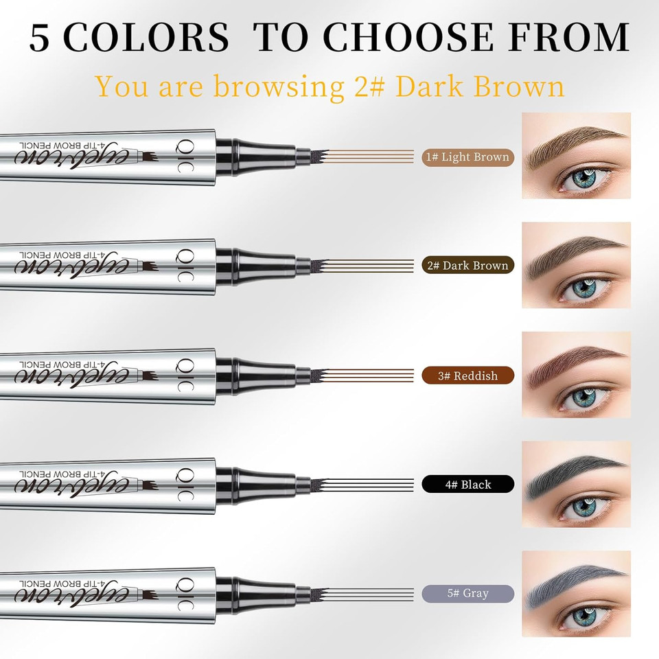 Eyebrow Pencil with 4 Tip Microblade for Natural Eyebrow Makeup Eyebrow Microblading Pen Waterproof &Smudge-Proof (2# Dark Brown)