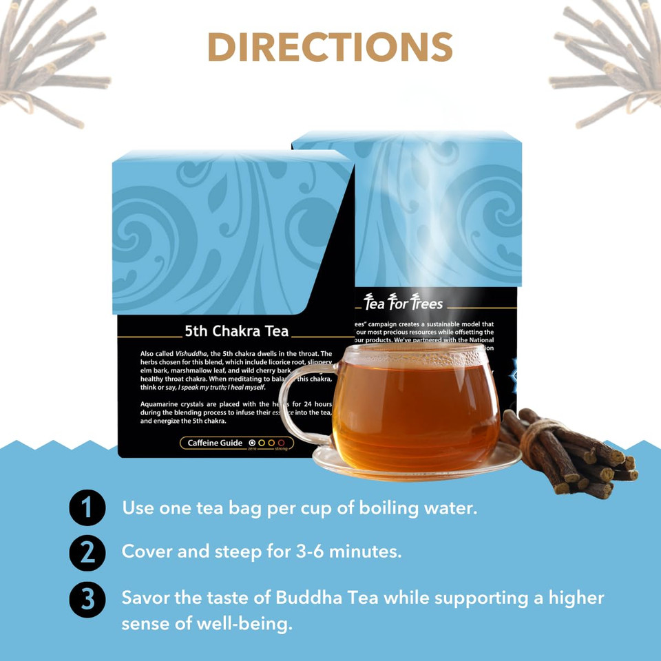 Buddha Teas - 5Th Chakra Tea - Organic Herbal Tea - For Communication, Creativity & Self-Expression - With Licorice, Cinnamon & Aquamarine Essence - Ou Kosher - 18 Tea Bags (Pack Of 1)