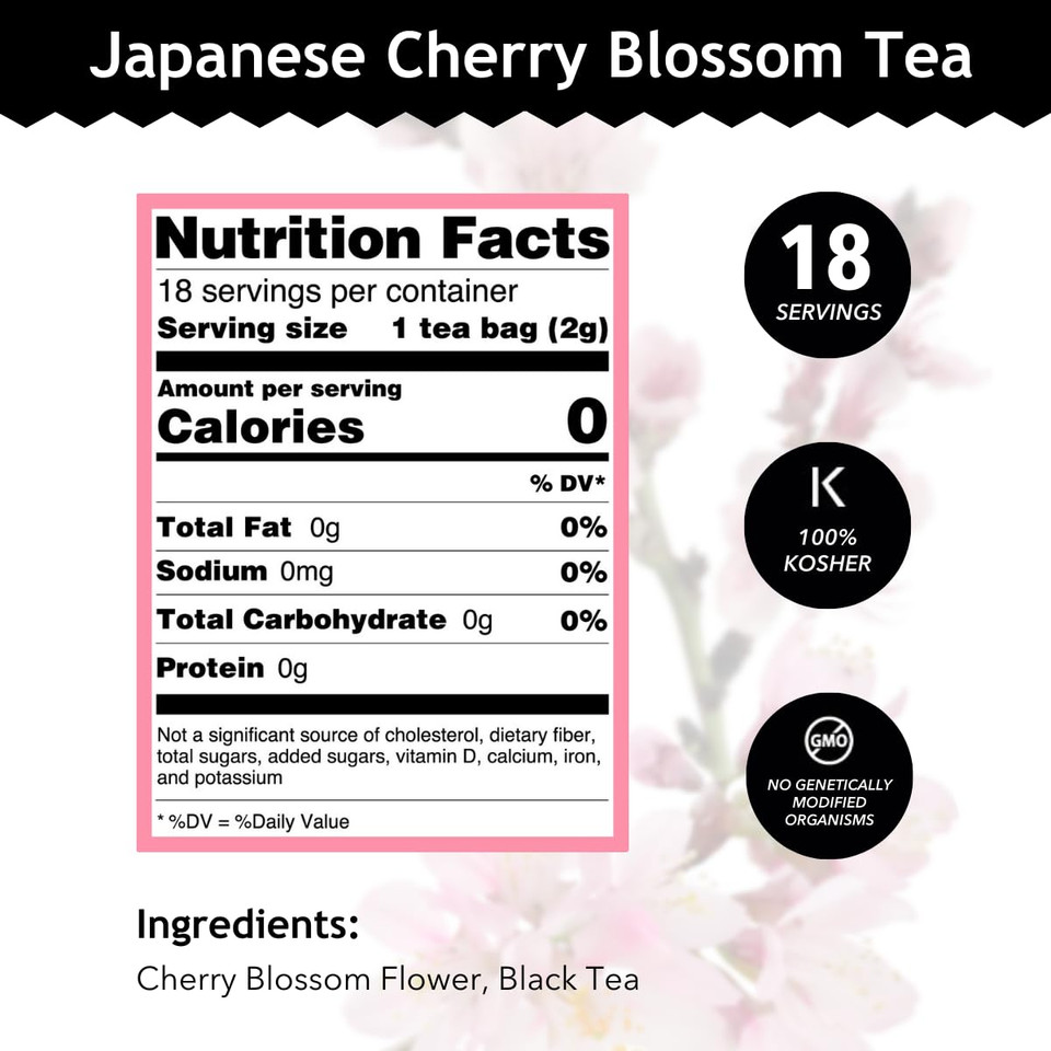 Buddha Teas Japanese Cherry Blossom Tea - Ou Kosher, 18 Bleach-Free Tea Bags