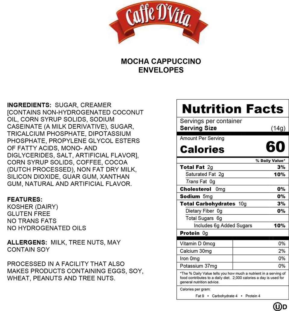Caffe D'Vita Cappuccino & Chai Assortment (Spiced Tea Latte, Vanilla Tea Latte, Hot Cocoa, Mocha) - Instant Cappuccino Chai Latte Mix, Gluten Free - 0.5 Oz Each, 16 Packets, 4 Of Each Flavor