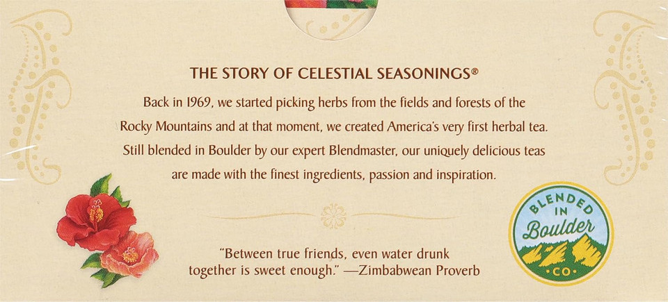 Celestial Seasonings Raspberry Zinger Herbal Tea, Caffeine Free, 20 Tea Bags Box