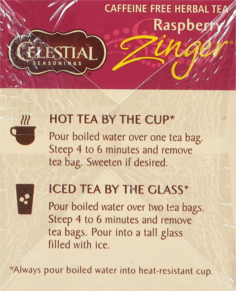 Celestial Seasonings Raspberry Zinger Herbal Tea, Caffeine Free, 20 Tea Bags Box