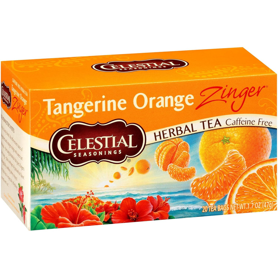 Celestial Seasonings Tangerine Orange Zinger Herbal Tea, Caffeine Free, 20 Tea Bags Box