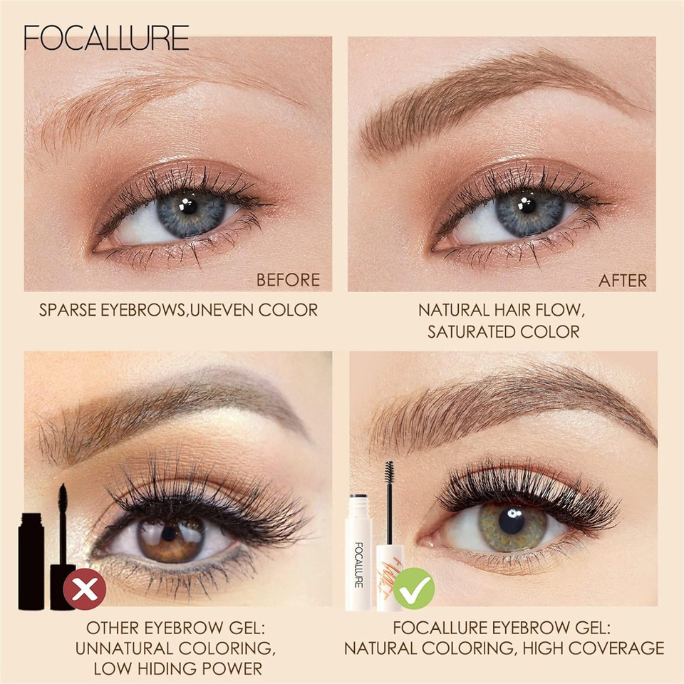 Focallure Waterproof Eyebrow Gel Brush + Curling Mascara 2 In 1 Long-Wear Eyebrow Makeup1