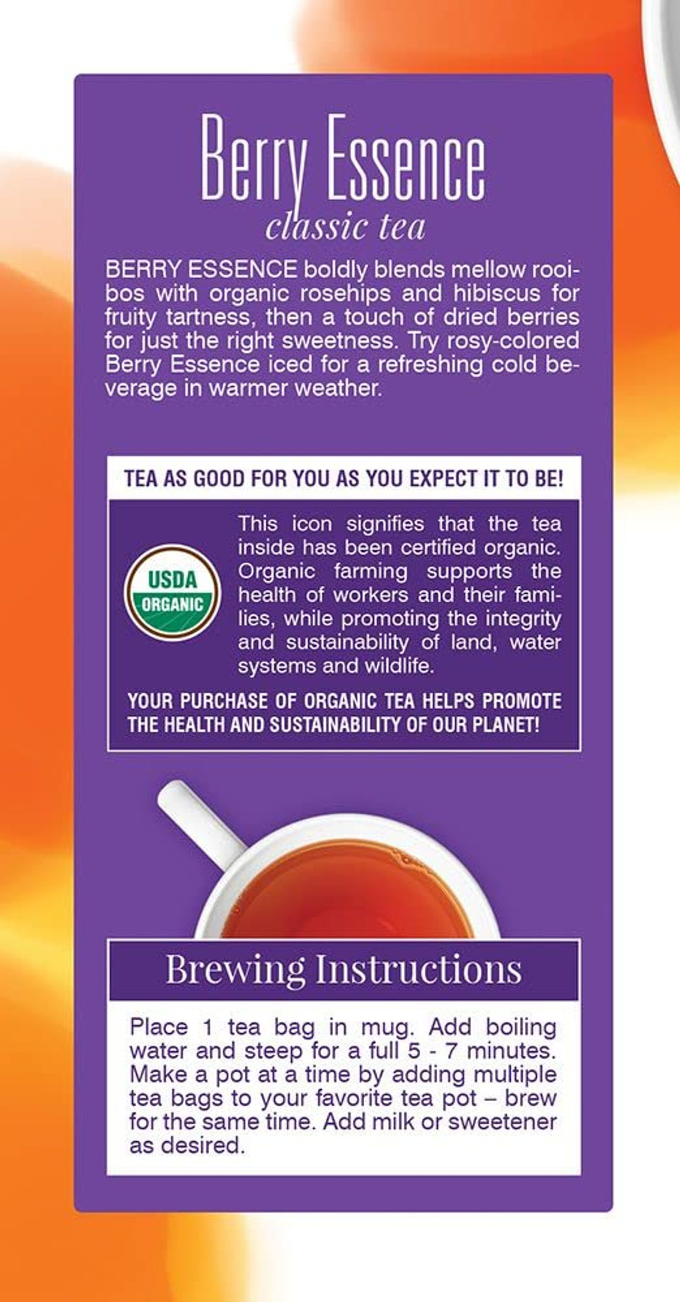 Davidson'S Organics, Berry Essence, 25-Count Tea Bags, Pack Of 6