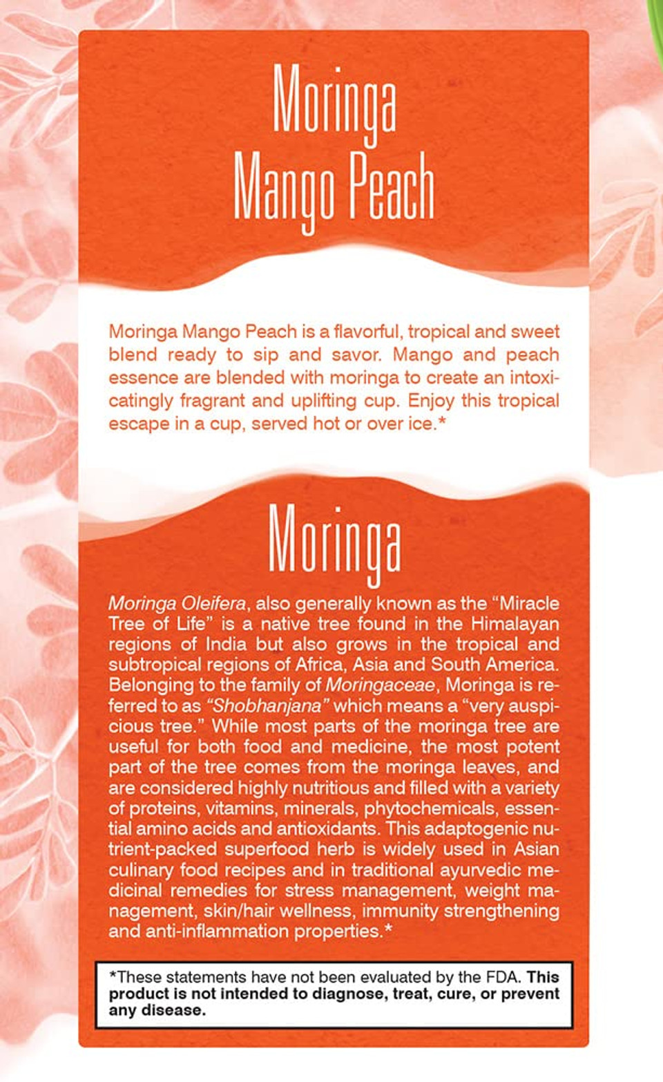 Davidson'S Organics, Moringa Mango Peach, 25-Count Tea Bags, Pack Of 6