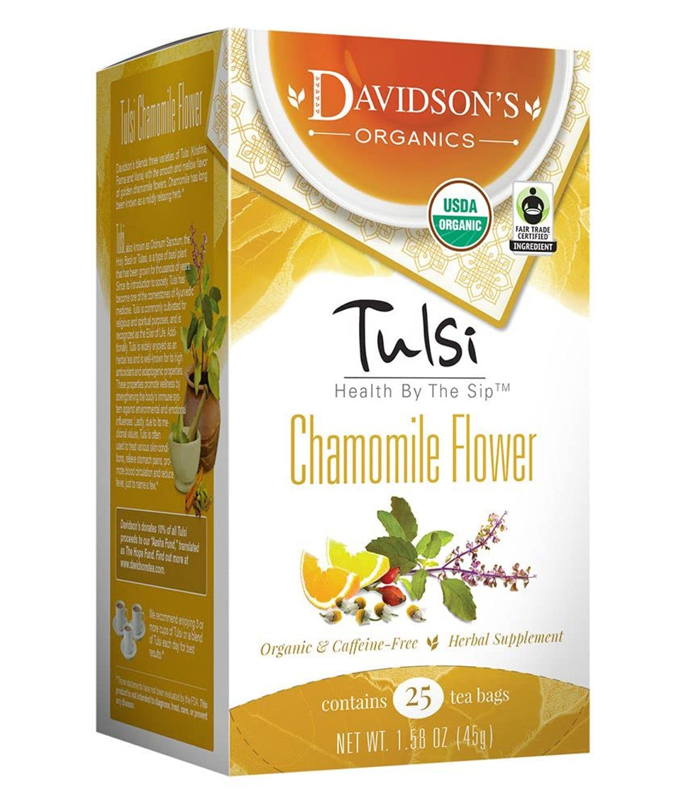 Davidson'S Organics, Tulsi Chamomile Flower, 25-Count Tea Bags, Pack Of 6
