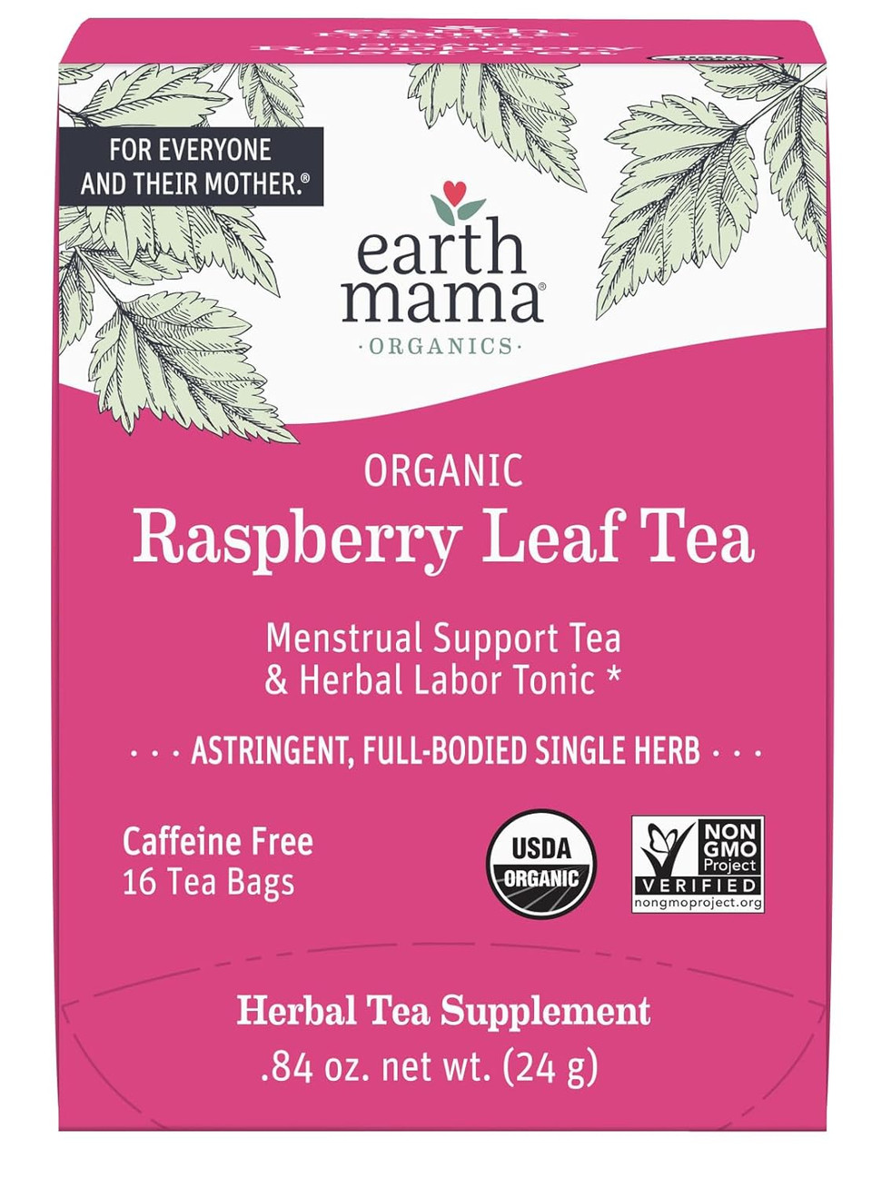 Earth Mama Organic Raspberry Leaf Tea Bags | Labor Tonic & Menstrual Support Herbal Tea, Red Raspberry Leaf Tea For Pregnancy & Postpartum Care Recovery, Caffeine Free Tea, Non Gmo, (16 Teabags)