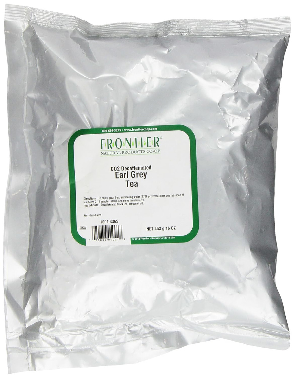 Frontier Co-Op Decaf Earl Grey Black Tea, 1-Pound Bulk Bag, Smoky Tea Flavor With Bergamot Oil, Great With Citrus, Kosher Frontier Co-Op Decaf Earl Grey Black Tea, 1-Pound Bulk Bag, Smoky Tea Flavor With Bergamot Oil, Great With Citrus, Kosher