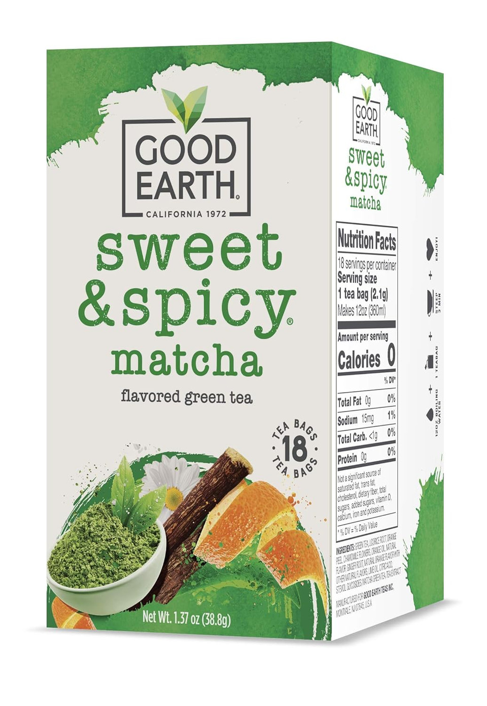 Good Earth Green Tea, Sweet And Spicy, Matcha Maker, 18 Count, Pack Of 6