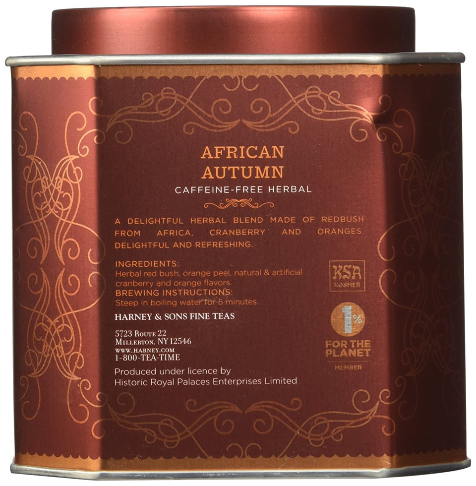 Harney & Sons African Autumn, Herbal Rooibos Tea With Hibiscus, Cranberry, And Orange | 30 Sachets, Historic Royal Palaces Collection
