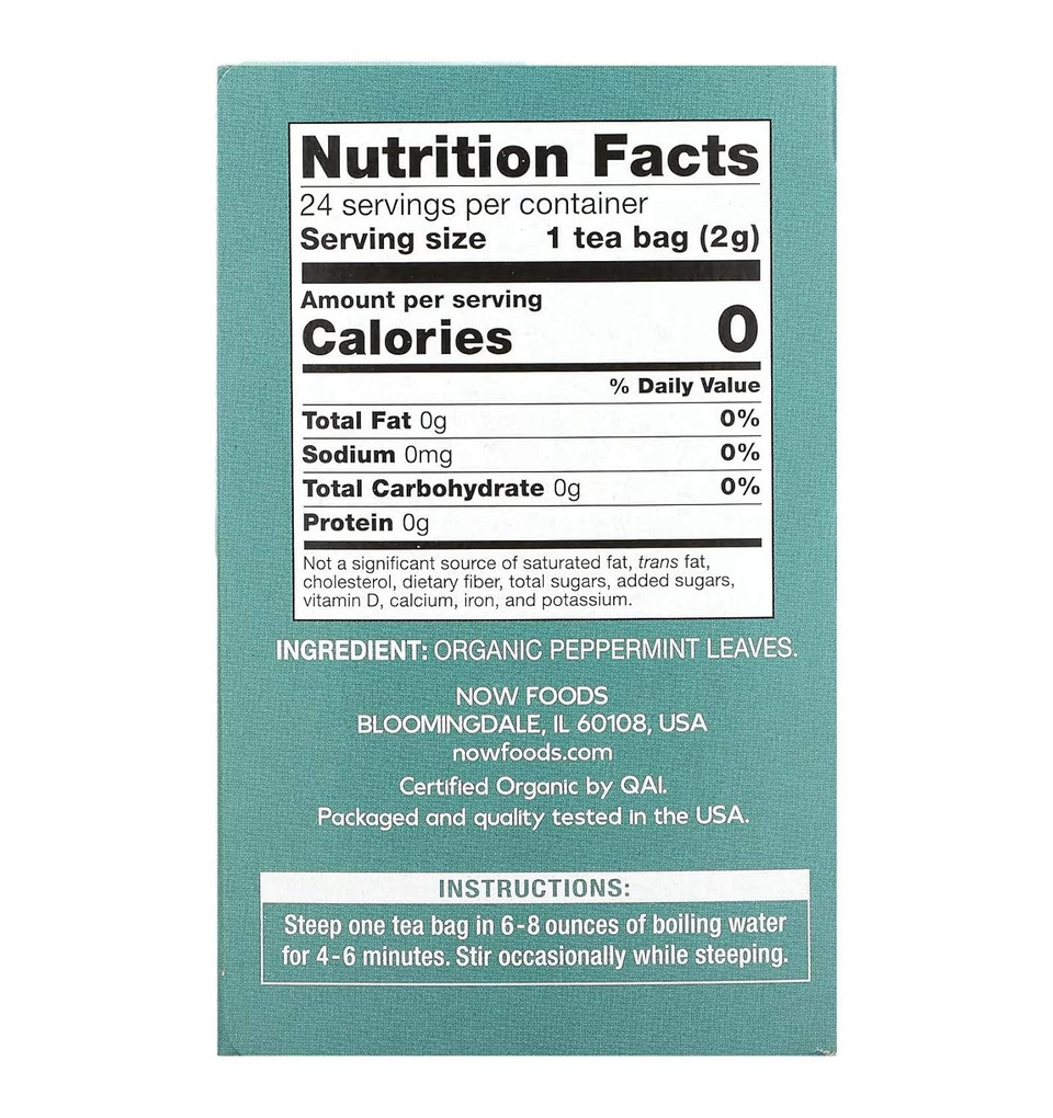 Now Foods Give A Teaã¢Â Organic Peppermint Tea, Caffeine-Free, 24 Bags