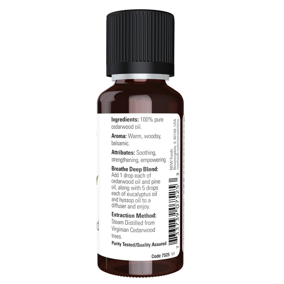 Now Essential Oils, Cedarwood Oil, Strengthening Aromatherapy Scent, Steam Distilled, 100% Pure, Vegan, Child Resistant Cap, 1-Ounce Now Essential Oils, Cedarwood Oil, Strengthening Aromatherapy Scent, Steam Distilled, 100% Pure, Vegan, Child Resistant Cap, 1-Ounce