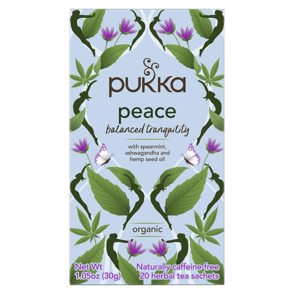 Pukka Organic Tea Bags, Peace Herbal Tea With Spearmint, Ashwagandha, And Hemp Seed Oil, Perfect For Balanced Tranquility, 80 Total Tea Bags (20Ct - Pack Of 4)