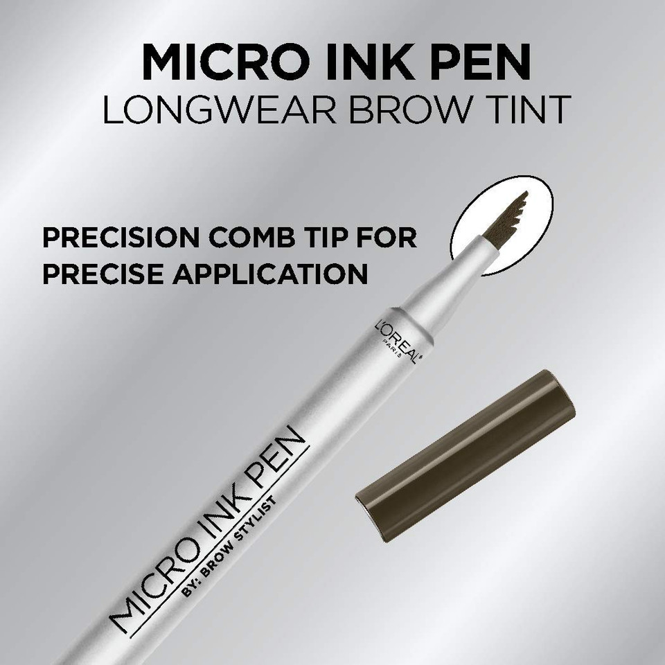 L'Oreal Paris Micro Ink Pen By Brow Stylist, Longwear Brow Tint, Hair-Like Effect, Up To 48Hr Wear, Precision Comb Tip, Dark Brunette, 0.033 Fl; Ozdark Brunette1 Count (Pack Of 1)
