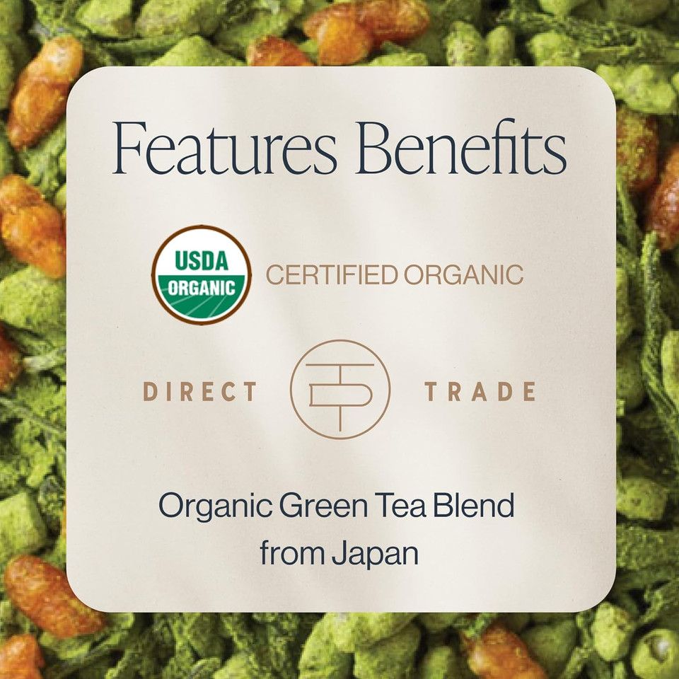 Rishi Tea Organic Matcha Genmaicha Green Tea - Sencha And Bancha Green Teas With Roasted Rice Breakfast Tea, Ideal For Hot Or Iced Tea - 8.82 Ounces, 20+ Servings