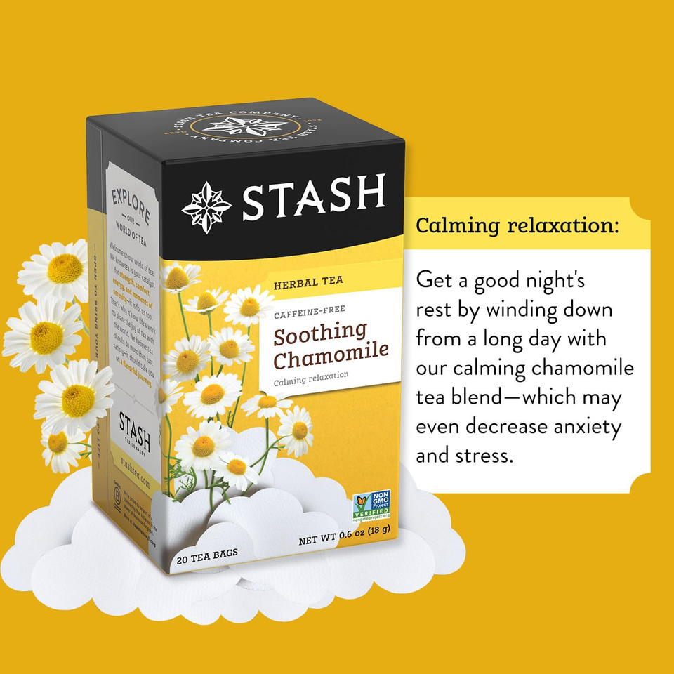 Stash Tea Chamomile Herbal Tea - Naturally Caffeine Free, Non-Gmo Project Verified Premium Tea With No Artificial Ingredients, 20 Count (Pack Of 6) - 120 Bags Total