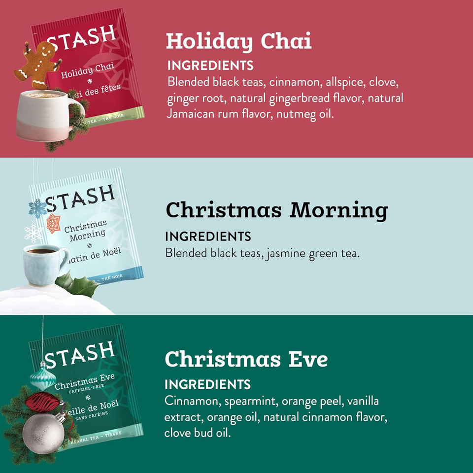 Stash Tea Holidays Are Here Variety Pack Sampler Assortment - Caffeinated, Non-Gmo Project Verified Premium Tea With No Artificial Ingredients, 18 Count (Pack Of 6) - 108 Bags Total