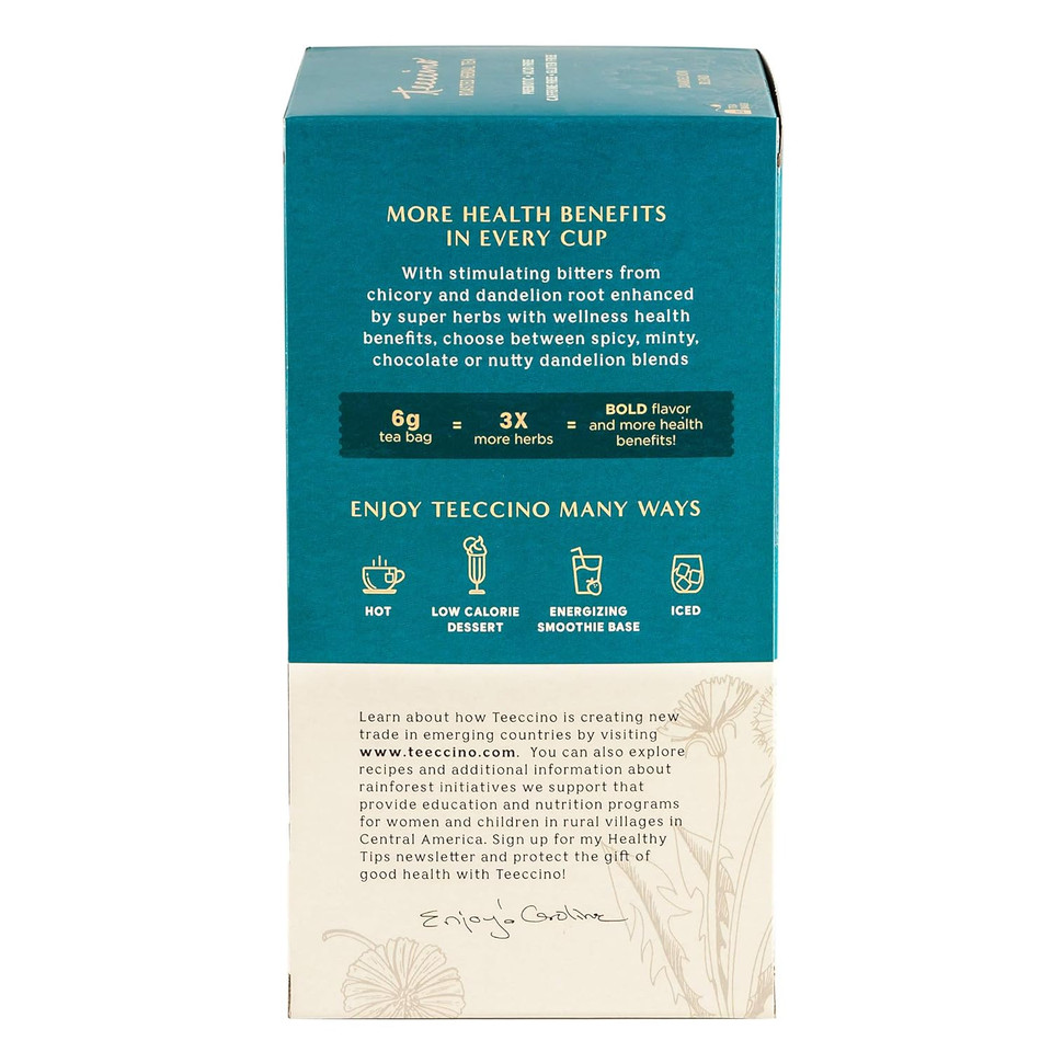Teeccino Dandelion Turmeric Tea - Caffeine-Free, Organic, Roasted Herbal Tea With Prebiotics, 3X More Herbs Than Regular Tea Bags, Gluten Free - 25 Tea Bags (Pack Of 3)