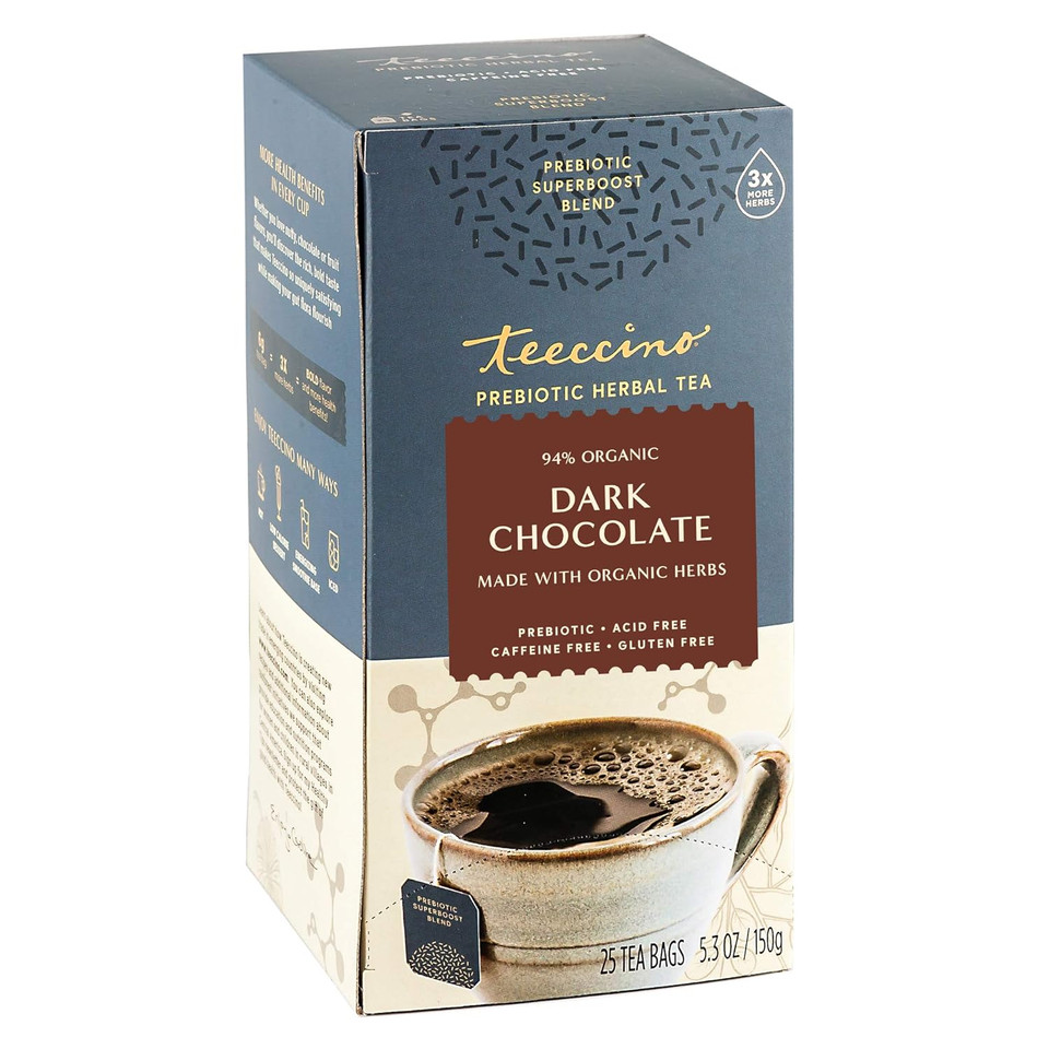 Teeccino Dark Chocolate Prebiotic Superboostã¢Â Herbal Tea - Support Your Probiotics With Vegan Gos & Organic Xos For Good Gut Health And Regularity, 25 Tea Bags