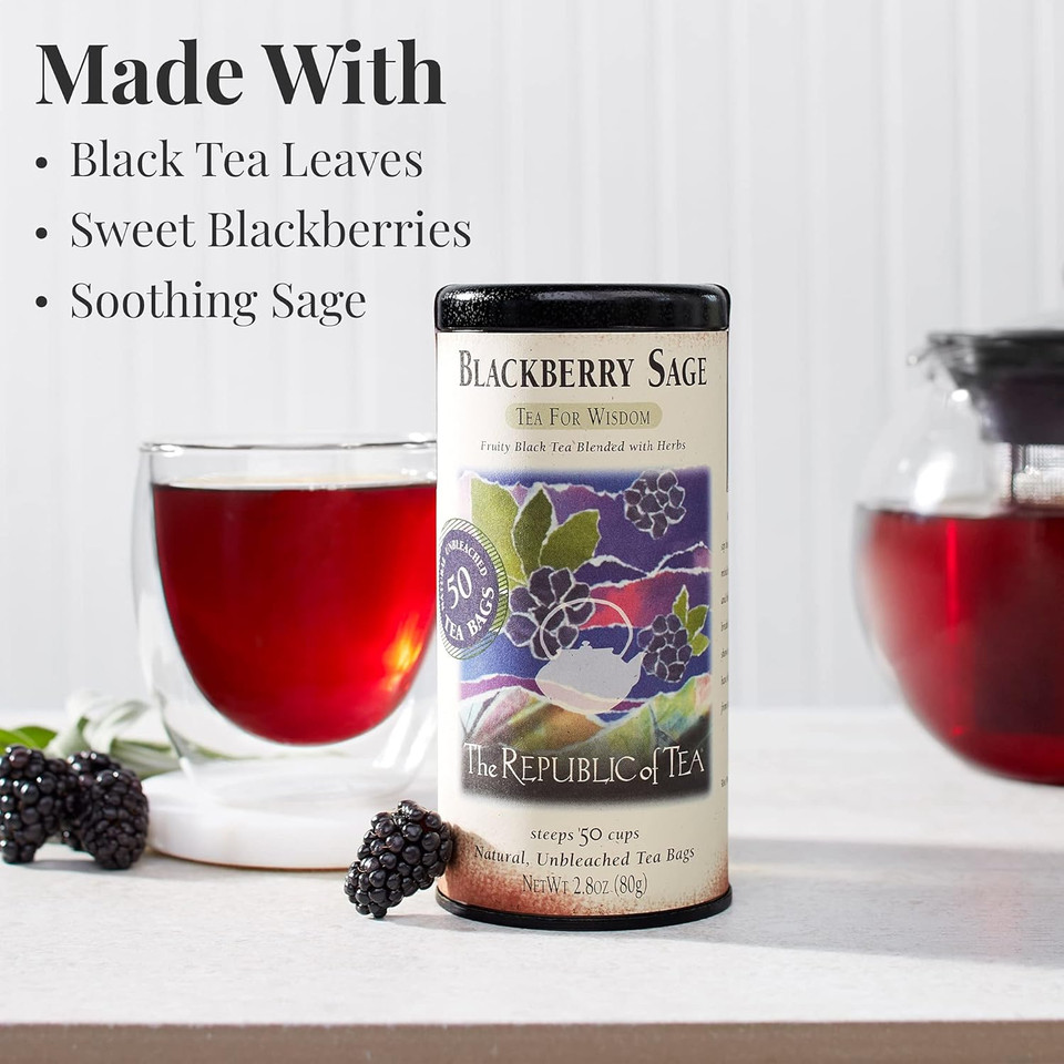 The Republic Of Tea Blackberry Sage Black Tea | 50 Tea Bags, Gourmet Black Tea