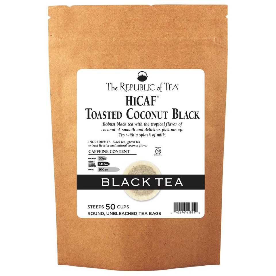 The Republic Of Tea Hicaf Toasted Coconut Black Tea, 50 Tea Bags, High-Caffeinated Gourmet Herbal Blend