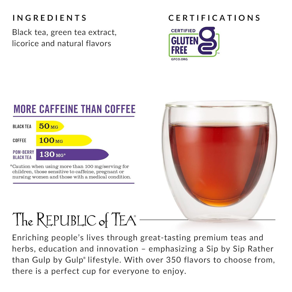The Republic Of Tea  Hicaf Pom-Berry Black Tea, 50 Tea Bags, High In Caffeine
