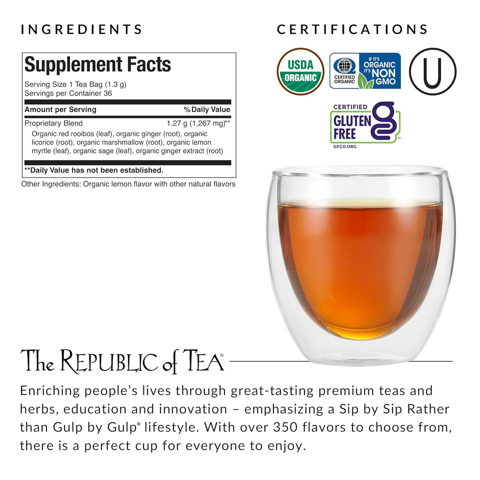 The Republic Of Tea  Organic Get Throat Aid Herb Tea Tin, 36 Tea Bags, Naturally Caffeine Free Be Well Tea