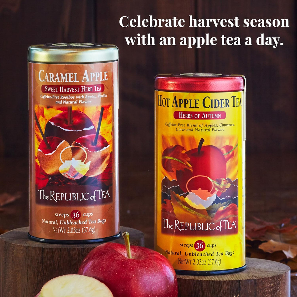 The Republic Of Tea - Mulled Apple Spice Herbal Tea Tin, 36 Tea Bags, Naturally Caffeine Free