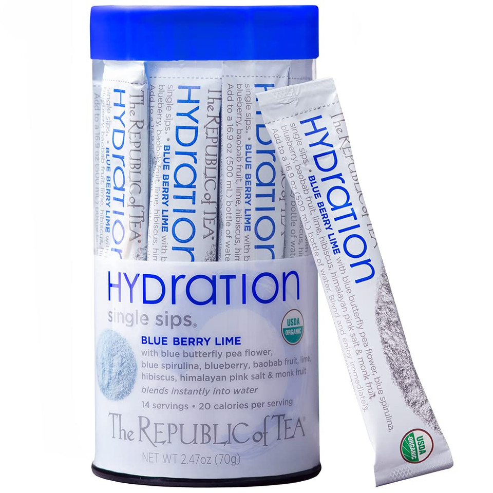 The Republic Of Tea Hydration Blue Berry Lime Single Sips, 14 Count