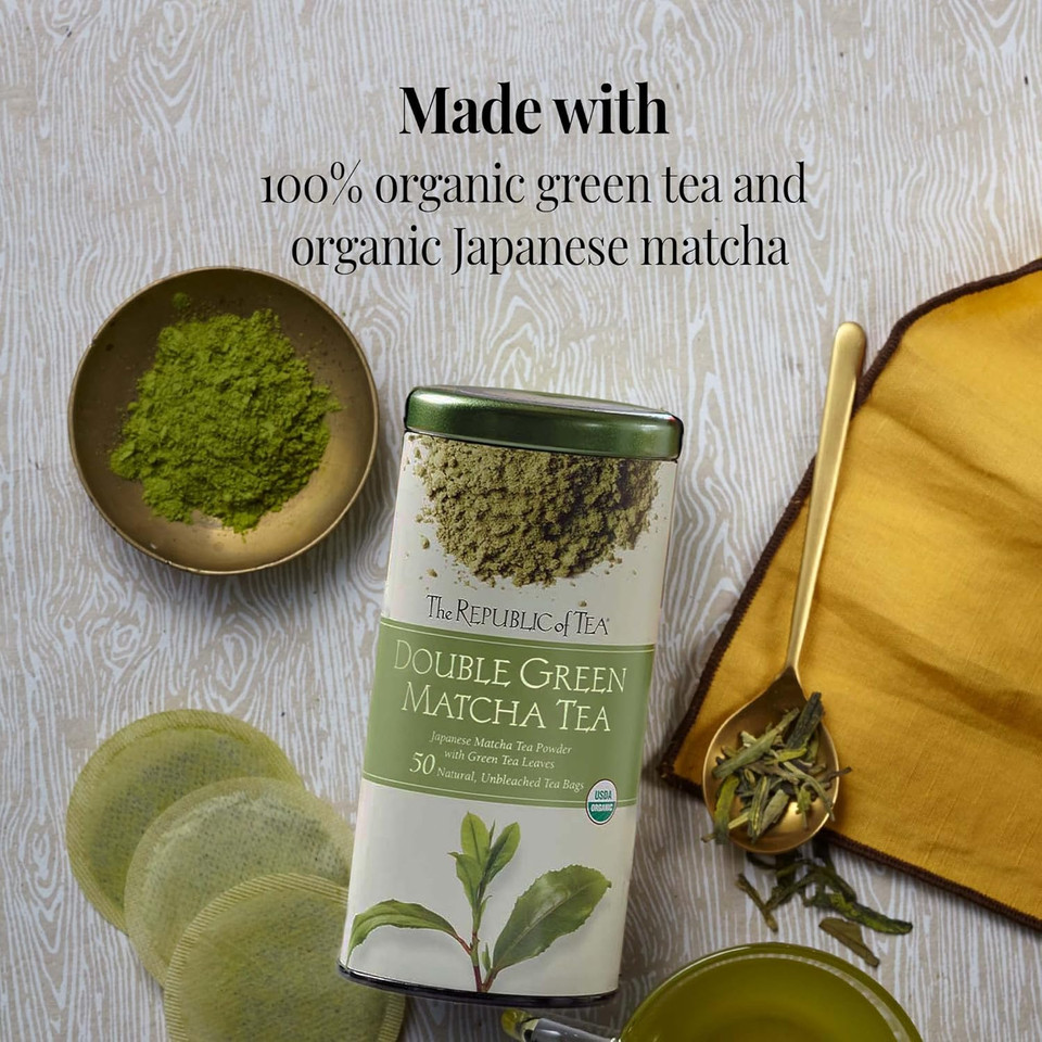The Republic Of Tea Organic Double Green Matcha, Gourmet Blend Of Organic Green Tea And Matcha Powder, 50 Count