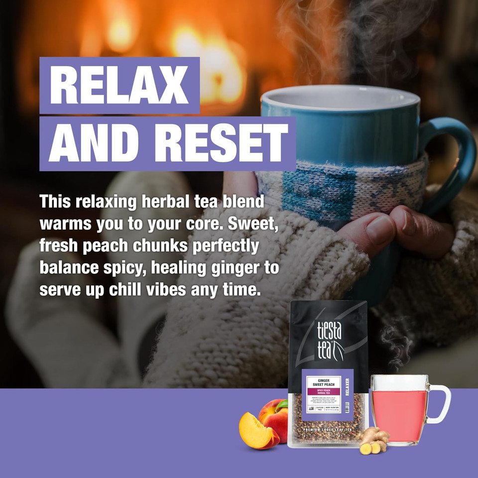 Tiesta Tea - Ginger Sweet Peach | Spicy Peach Herbal Tea | Premium Loose Leaf Tea Blend | Non Caffeinated Herbal Tea | Make Hot Or Iced Tea & Brews Up To 200 Cups - 16 Ounce Resealable Bulk Pouch