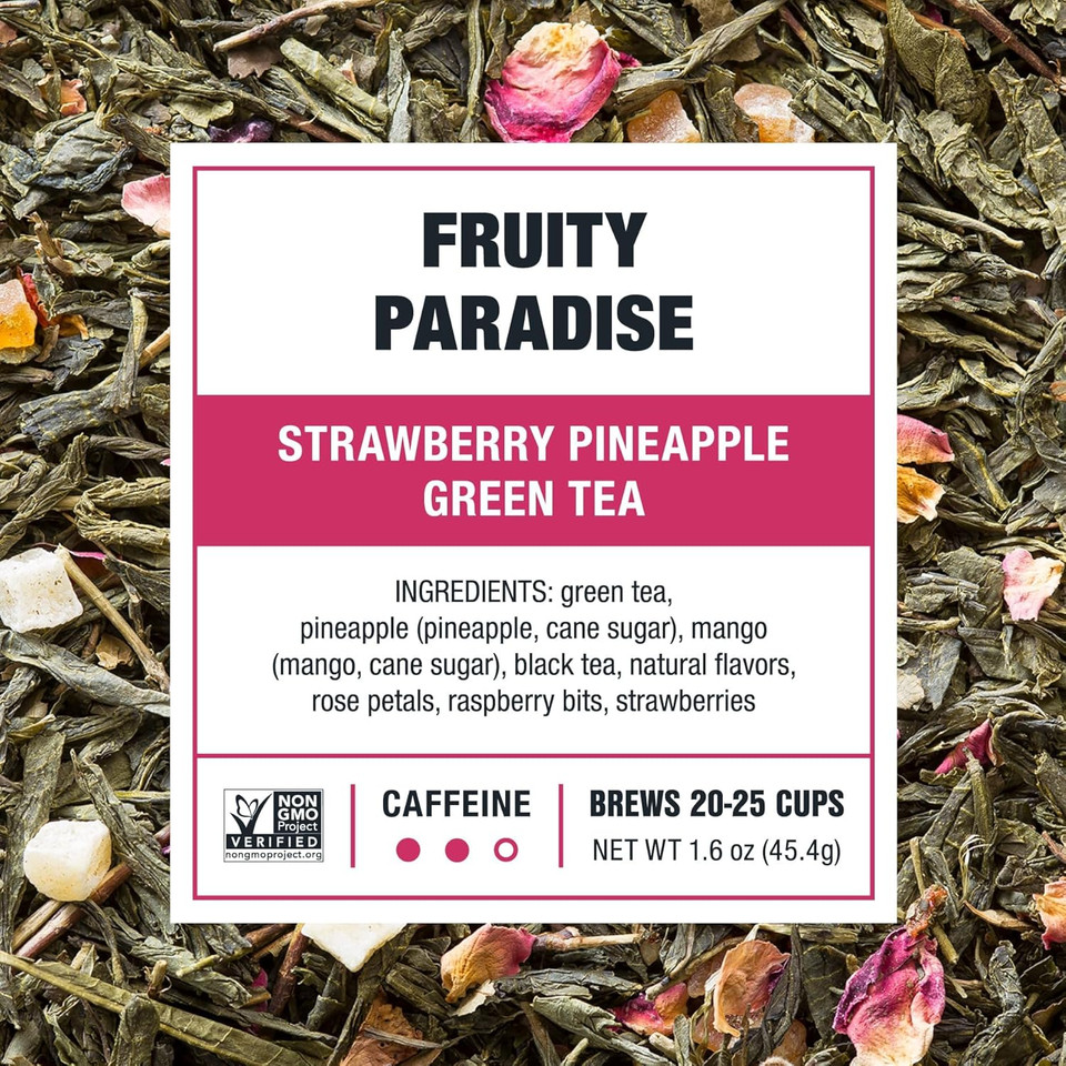 Tiesta Tea - Fruity Paradise | Strawberry Pineapple Green Tea | Premium Loose Leaf Tea Blend | Medium Caffeinated Green Tea | Make Hot Or Iced Tea & Up To 25 Cups - 1.6Oz Resealable Pouch