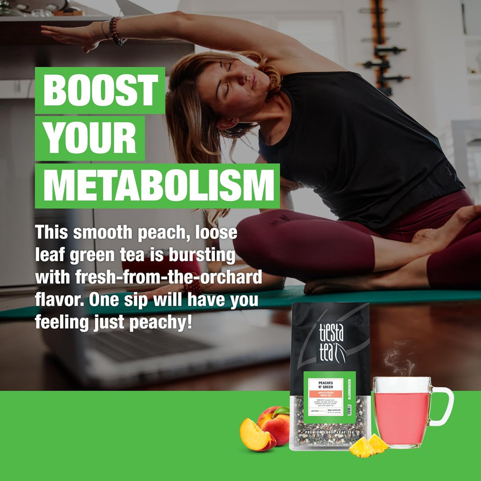 Tiesta Tea - Peaches Nã¢Â´ Green | Smooth Peach Green Tea | Premium Loose Leaf Tea Blend | Medium Caffeinated Green Tea | Make Hot Or Iced Tea & Brews Up To 200 Cups - 12 Ounce Resealable Bulk Pouch