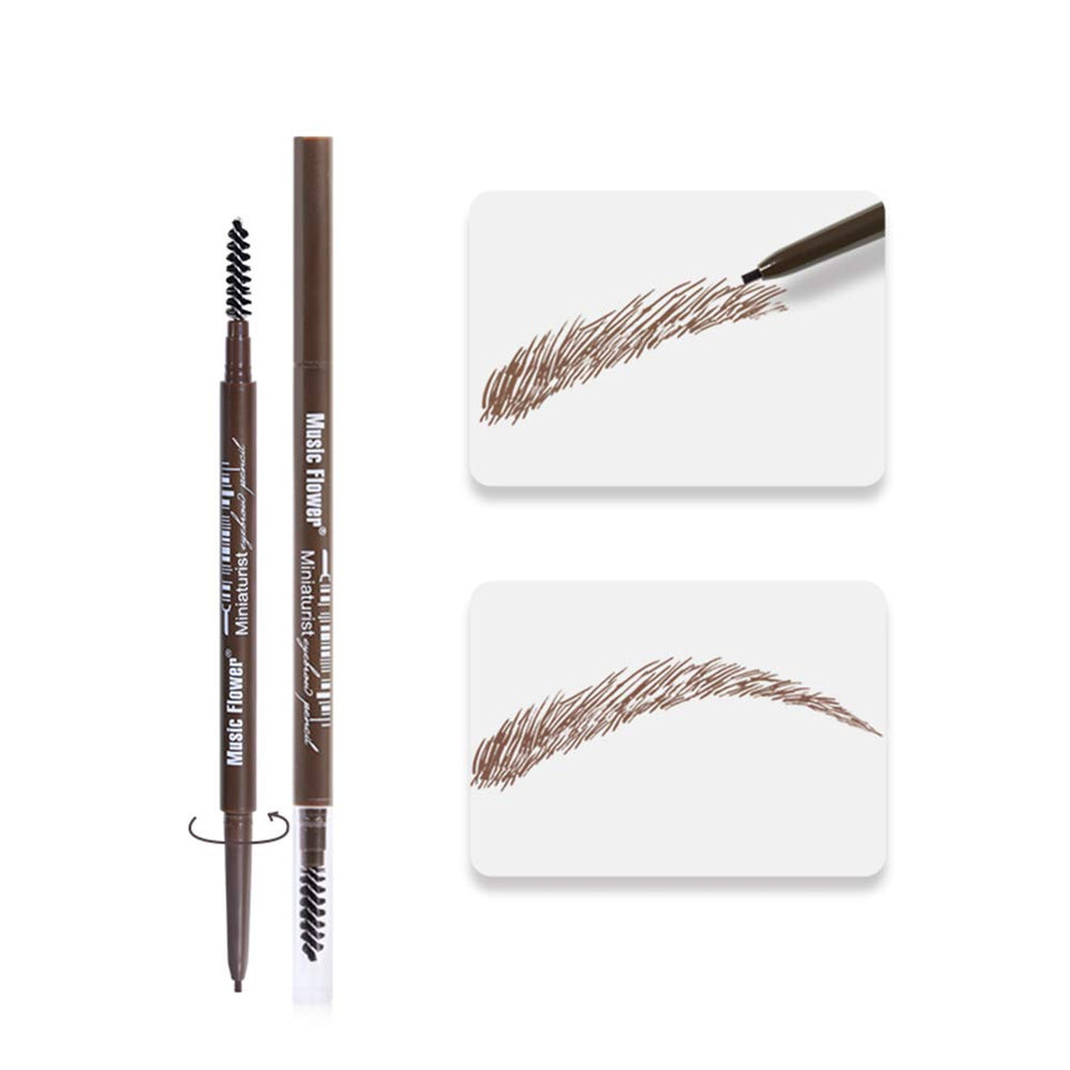 Music Flower Micro Eyebrow Pencil Precise Defining Brow Pen W/Spoolie Brush, Long Lasting Dual Ended Eyebrow Pen (#1 Deep Brown)1 Deep Brown
