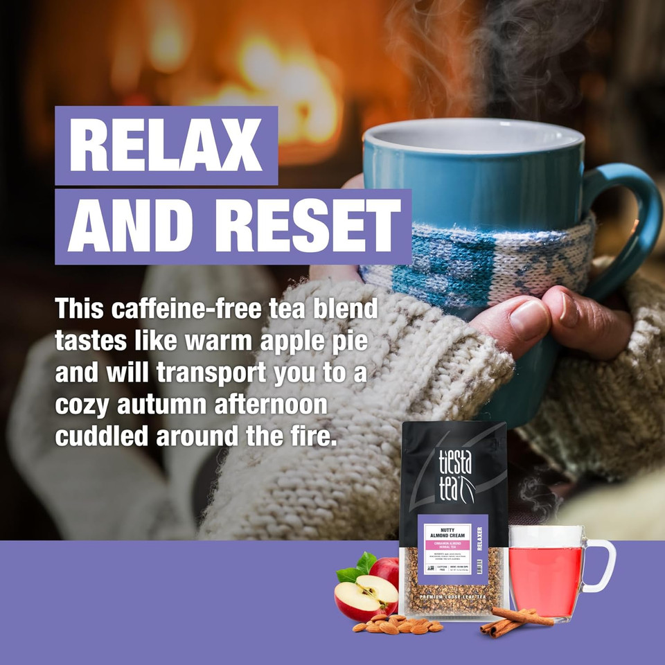 Tiesta Tea - Nutty Almond Cream | Cinnamon Almond Herbal Tea | Premium Loose Leaf Tea Blend | Non-Caffeinated Fruit Tea | Make Hot Or Iced Tea & Brews Up To 200 Cups - 16 Ounce Resealable Bulk Pouch