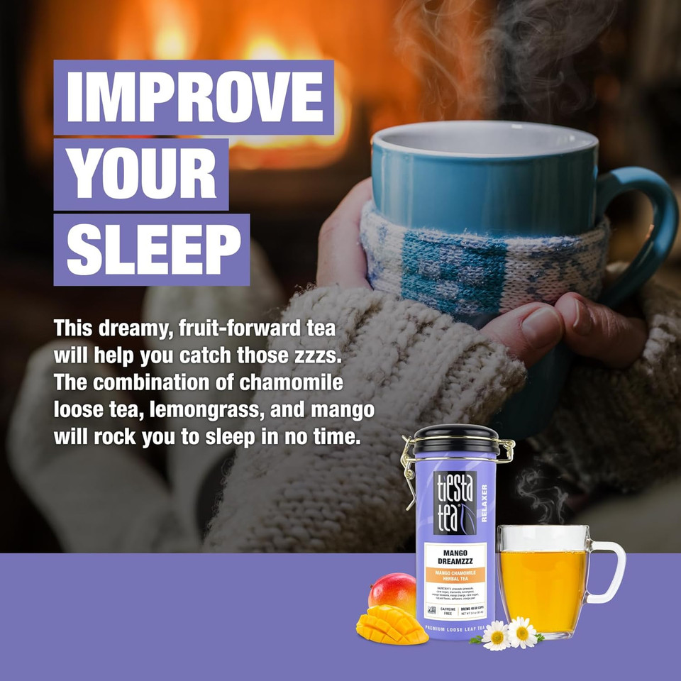 Tiesta Tea - Mango Dreamzzz, Mango Chamomile Herbal Tea, Premium Loose Leaf Tea, Non Caffeinated Tea, Make Hot Or Iced Tea & Brews Up To 50 Cups, Made With Natural Ingredients - 3 Oz Refillable Tin