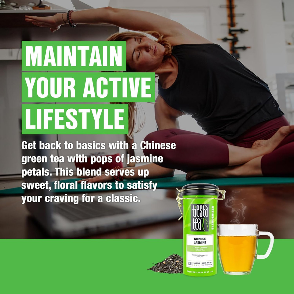 Tiesta Tea - Chinese Jasmine, Classic Jasmine Green Te, Premium Loose Leaf Tea Blend, Medium Caffeinated Green Tea, 50 Cups - 4.5 Ounce Refillable Tin