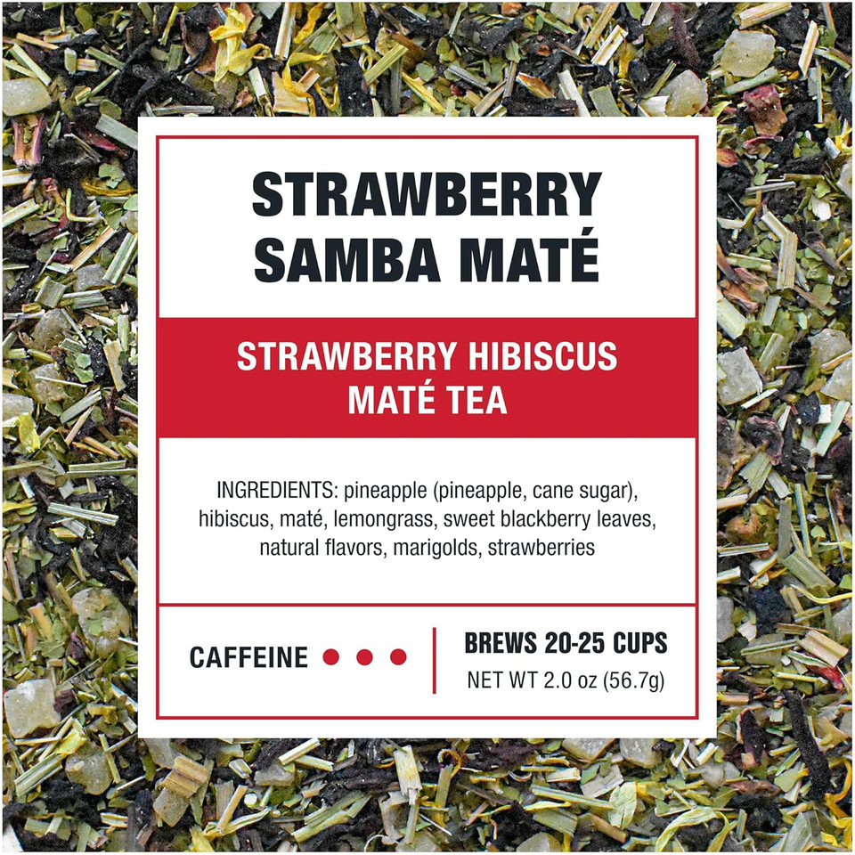 Tiesta Tea - Strawberry Samba Mate - Strawberry Hibiscus Mate Tea - Loose Leaf Tea Blend - High Caffeinated Fruit Tea - Make Hot Or Iced Tea Up To 25 Cups - 2 Oz Resealable Pouch