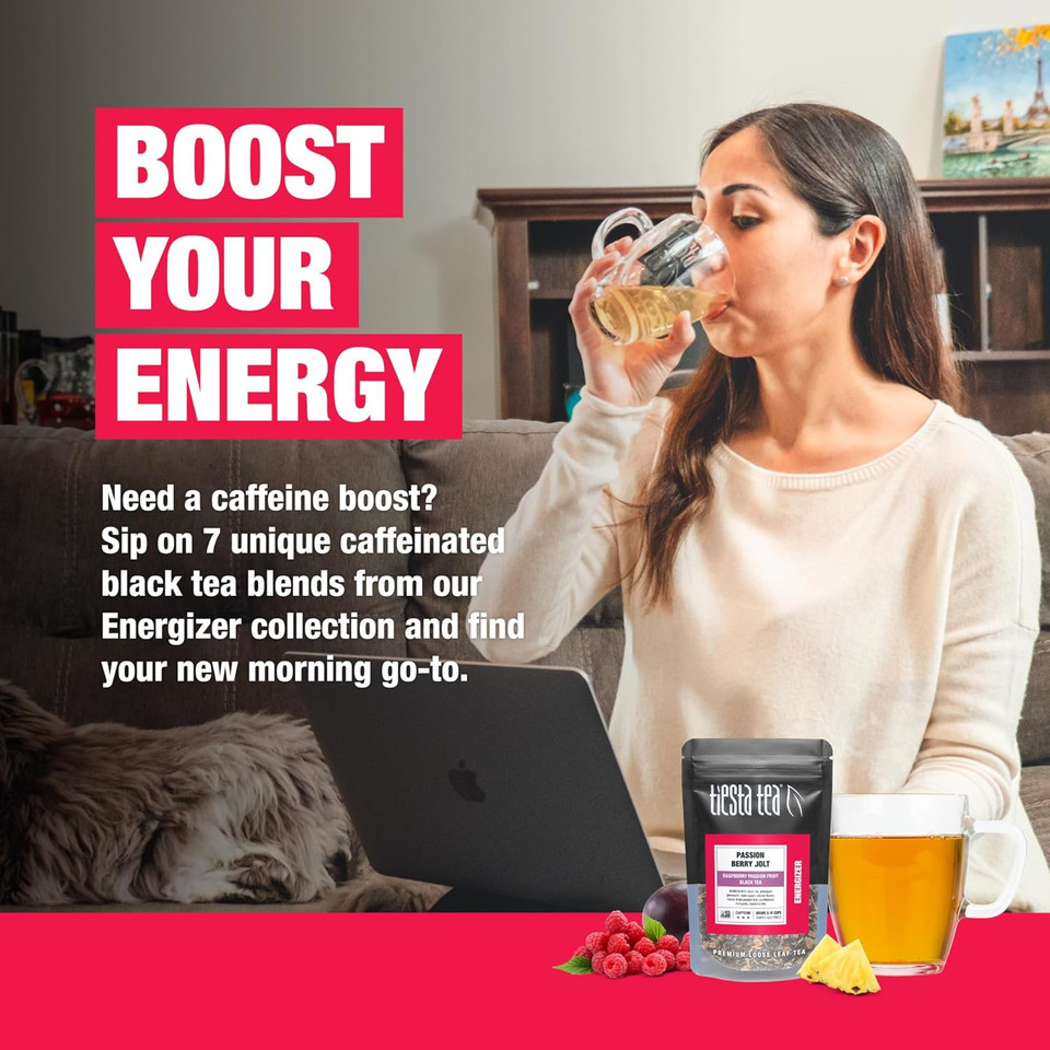 Tiesta Tea - Energizer Tea Sampler Set, High Caffeine, 70 Cups, Premium Loose Leaf Variety Pack With Black & Chai Tea - 7 Resealable Sample Pouches