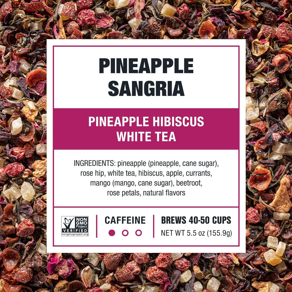 Tiesta Tea - Pineapple Sangria | Pineapple Hibiscus White Tea | Premium Loose Leaf Tea Blend | Low-Caffeinated Fruit Tea | Make Hot Or Iced Up & 50 Cups - 5.5 Oz Refillable Tin Can