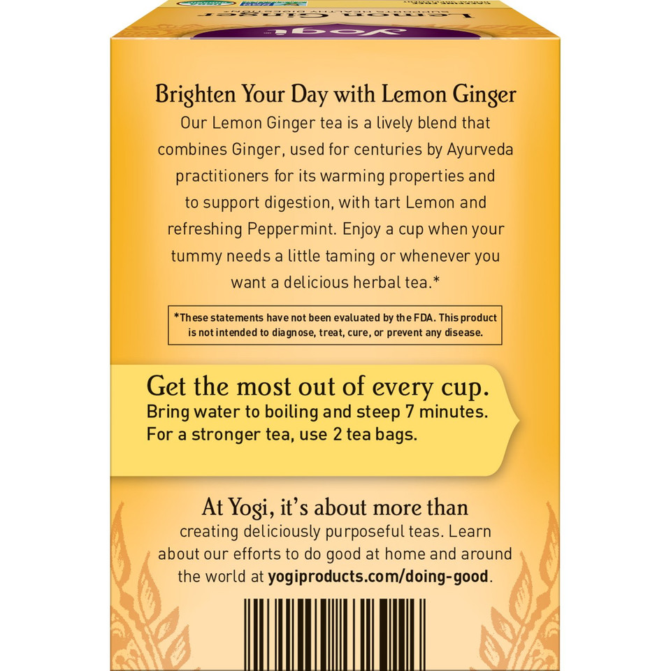 Yogi Tea Lemon Ginger Tea - 16 Tea Bags Per Pack (4 Packs) - Organic Ginger Root Tea To Support Healthy Digestion - Includes Lemongrass, Lemon Flavor, Licorice Root, Lemon Peel & More
