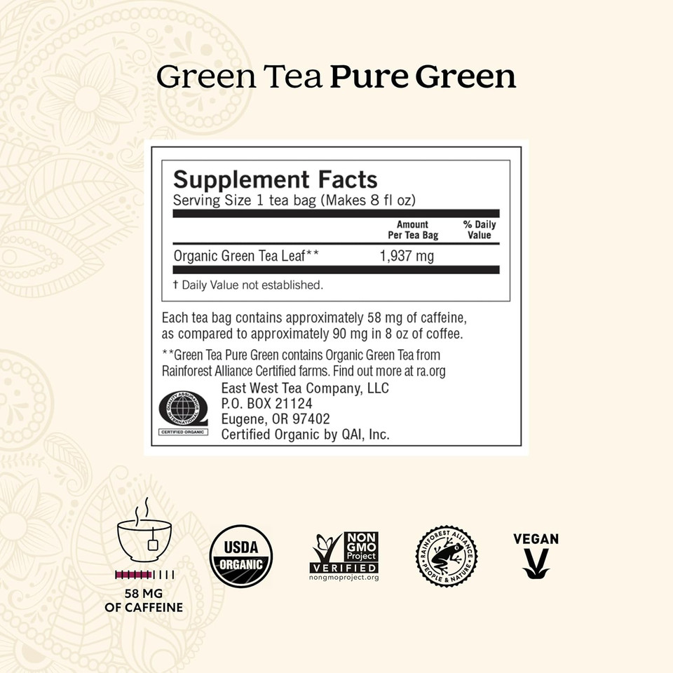 Yogi Tea Green Tea Pure Green Tea - 16 Tea Bags Per Pack (4 Packs) - Organic Green Tea - Supports Overall Health & Provides Antioxidants - Made From Organic Green Tea Leaf