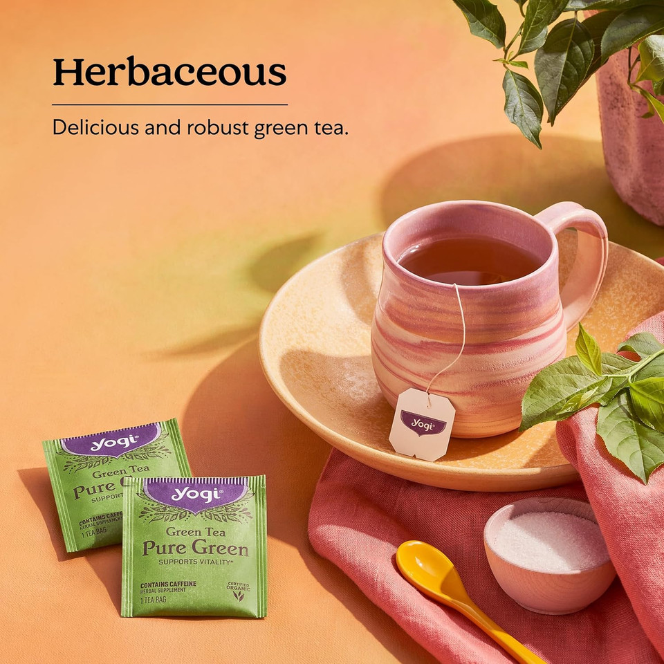 Yogi Tea Green Tea Pure Green Tea - 16 Tea Bags Per Pack (4 Packs) - Organic Green Tea - Supports Overall Health & Provides Antioxidants - Made From Organic Green Tea Leaf
