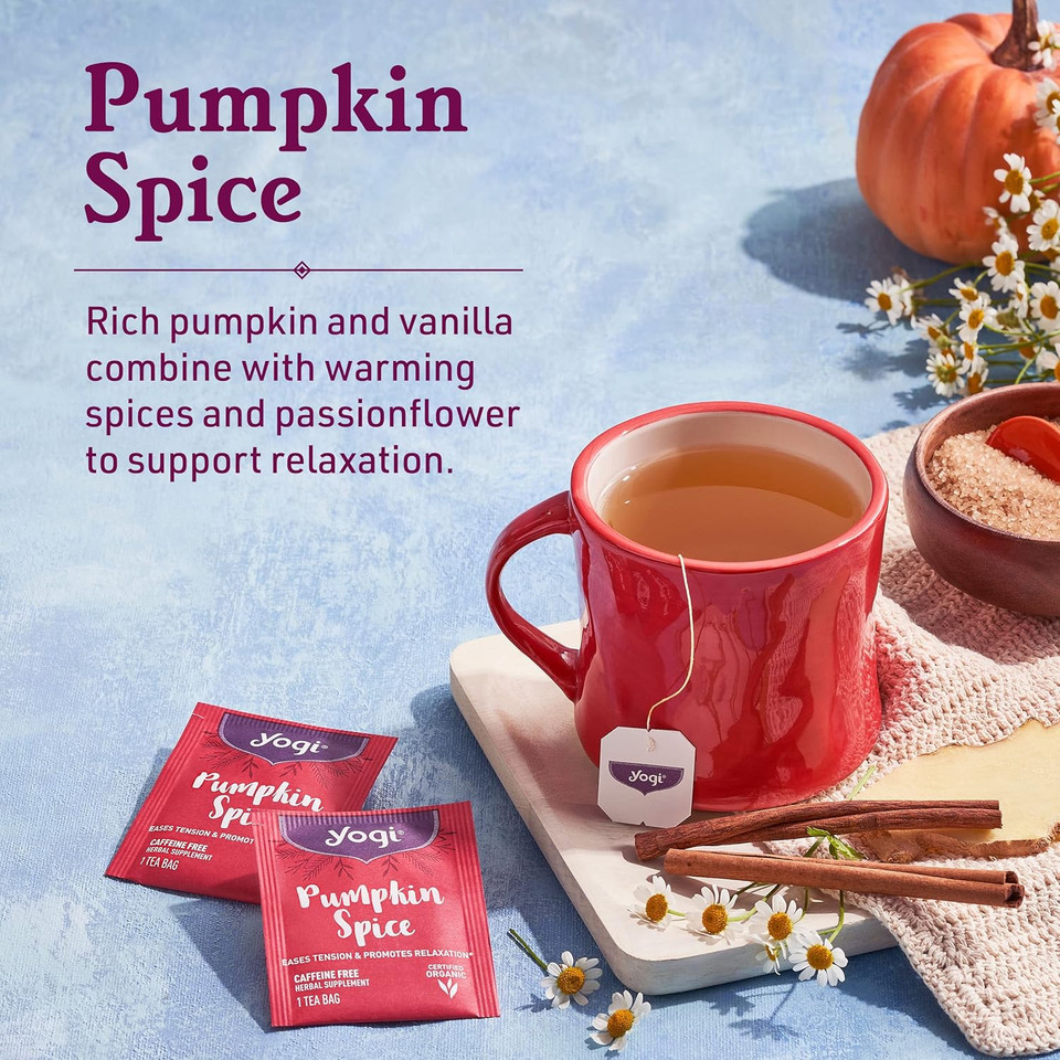Yogi Tea Pumpkin Spice Tea - 16 Tea Bags Per Pack (4 Packs) - Limited Edition Organic Pumpkin Spice Tea Bags - Perfect For The Holidays - Includes Cinnamon Bark, Cardamom Pod, Nutmeg Kernel & More